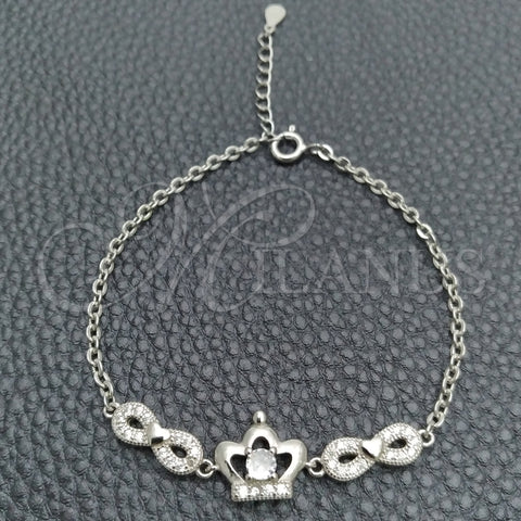 Sterling Silver Fancy Bracelet, Infinite Design, with White Cubic Zirconia, Polished, Silver Finish, 03.398.0009.07 (02 MM Thickness, 7 Inches Length)