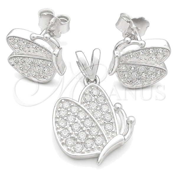 Sterling Silver Earring and Pendant Adult Set, Butterfly Design, Polished, Silver Finish, 10.398.0021