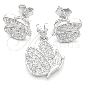 Sterling Silver Earring and Pendant Adult Set, Butterfly Design, Polished, Silver Finish, 10.398.0021