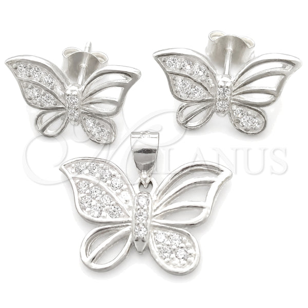 Sterling Silver Earring and Pendant Adult Set, Butterfly Design, Polished, Silver Finish, 10.398.0022