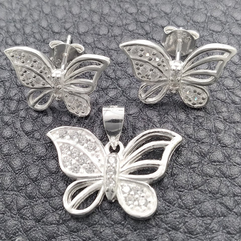 Sterling Silver Earring and Pendant Adult Set, Butterfly Design, Polished, Silver Finish, 10.398.0022