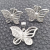 Sterling Silver Earring and Pendant Adult Set, Butterfly Design, Polished, Silver Finish, 10.398.0022