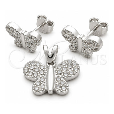 Sterling Silver Earring and Pendant Adult Set, Butterfly Design, Polished, Silver Finish, 10.398.0023