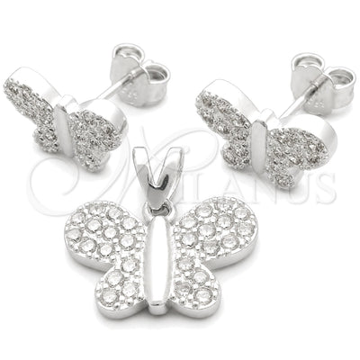 Sterling Silver Earring and Pendant Adult Set, Butterfly Design, Polished, Silver Finish, 10.398.0023 for wholesale, main product view