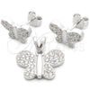 Sterling Silver Earring and Pendant Adult Set, Butterfly Design, Polished, Silver Finish, 10.398.0023