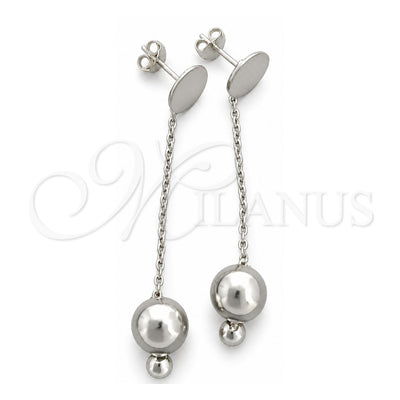 Sterling Silver Long Earring, Ball Design, Polished, Silver Finish, 02.399.0001