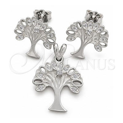 Sterling Silver Earring and Pendant Adult Set, Tree Design, Polished, Silver Finish, 10.398.0024