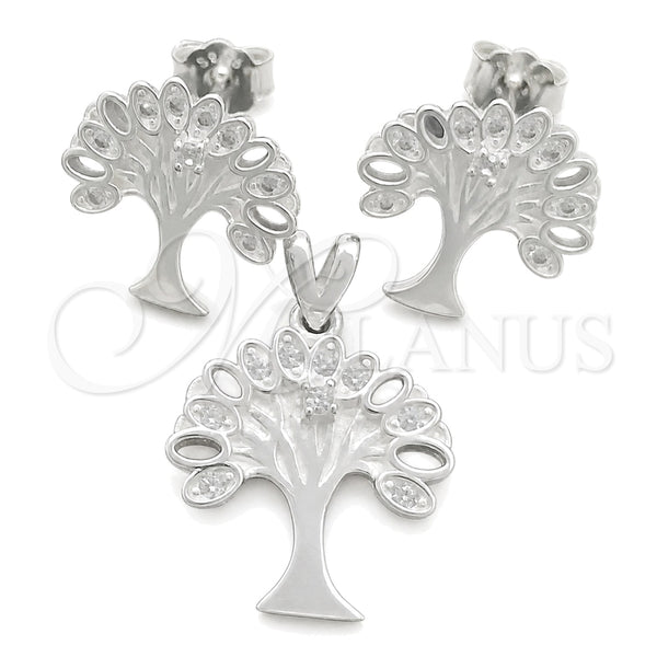 Sterling Silver Earring and Pendant Adult Set, Tree Design, Polished, Silver Finish, 10.398.0024