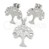 Sterling Silver Earring and Pendant Adult Set, Tree Design, Polished, Silver Finish, 10.398.0024