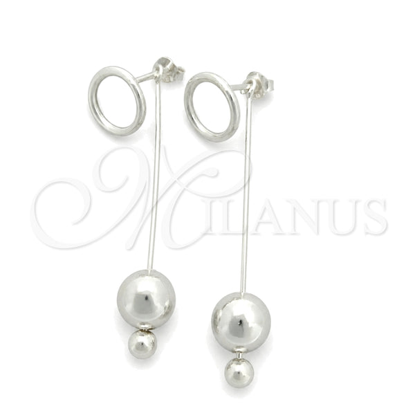 Sterling Silver Long Earring, Ball Design, Polished, Silver Finish, 02.399.0002