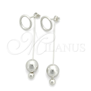 Sterling Silver Long Earring, Ball Design, Polished, Silver Finish, 02.399.0002