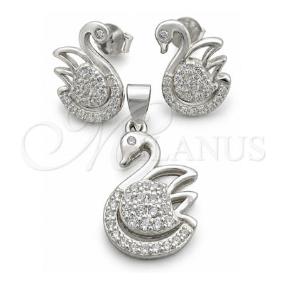 Sterling Silver Earring and Pendant Adult Set, Swan Design, Polished, Silver Finish, 10.398.0027
