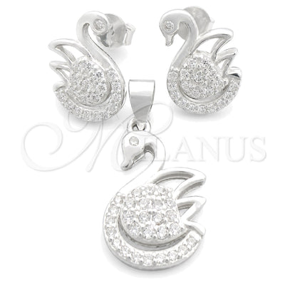 Sterling Silver Earring and Pendant Adult Set, Swan Design, Polished, Silver Finish, 10.398.0027 for wholesale, main product view