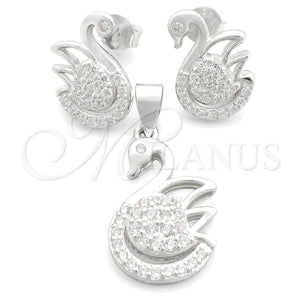 Sterling Silver Earring and Pendant Adult Set, Swan Design, Polished, Silver Finish, 10.398.0027