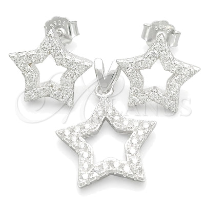 Sterling Silver Earring and Pendant Adult Set, Star Design, with White Cubic Zirconia, Polished, Silver Finish for wholesale, main product view