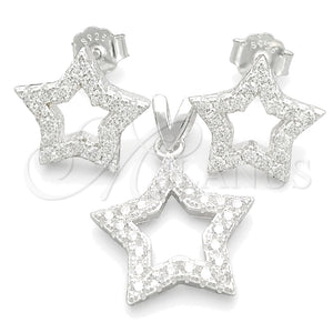 Sterling Silver Earring and Pendant Adult Set, Star Design, with White Cubic Zirconia, Polished, Silver Finish, 10.398.0028