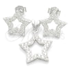Sterling Silver Earring and Pendant Adult Set, Star Design, with White Cubic Zirconia, Polished, Silver Finish, 10.398.0028