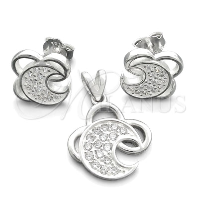 Sterling Silver Earring and Pendant Adult Set, Moon Design, with White Cubic Zirconia, Polished, Silver Finish for wholesale, main product view