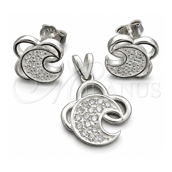 Sterling Silver Earring and Pendant Adult Set, Moon Design, with White Cubic Zirconia, Polished, Silver Finish, 10.398.0030