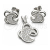 Sterling Silver Earring and Pendant Adult Set, Moon Design, with White Cubic Zirconia, Polished, Silver Finish, 10.398.0030