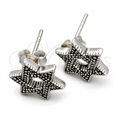 Sterling Silver Stud Earring, Judaica and Star of David Design, Polished, Silver Finish, 02.399.0011