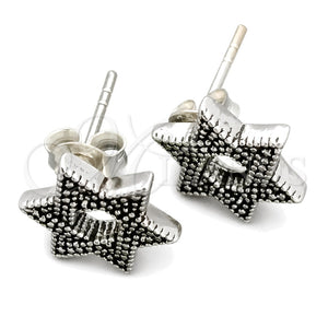 Sterling Silver Stud Earring, Judaica and Star of David Design, Polished, Silver Finish, 02.399.0011