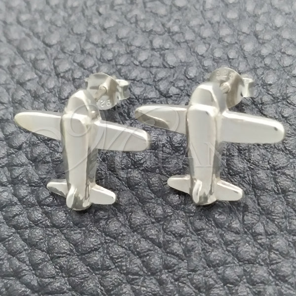 Sterling Silver Stud Earring, Airplane Design, Polished, Silver Finish, 02.399.0014