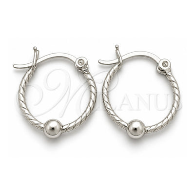 Sterling Silver Small Hoop, Twist and Ball Design, Polished, Silver Finish, 02.399.0018.15