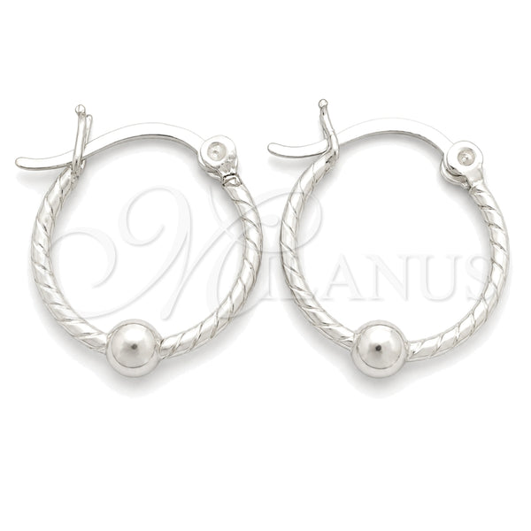 Sterling Silver Small Hoop, Twist and Ball Design, Polished, Silver Finish, 02.399.0018.15