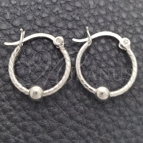 Sterling Silver Small Hoop, Twist and Ball Design, Polished, Silver Finish, 02.399.0018.15
