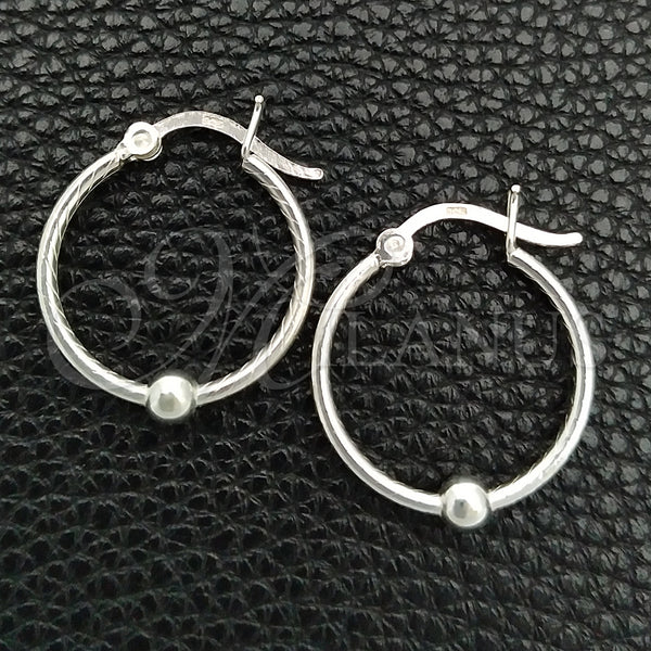 Sterling Silver Hoop Earrings — Small Hoop Twist and Ball Design Polished 02. — main product view — SKU 147715 | Plata 925 aretes de aro — Small Hoop Twist and Ball diseño pulido 02. — SKU 147715