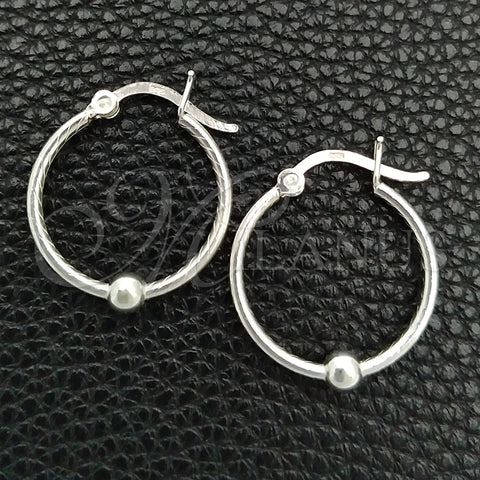 Sterling Silver Small Hoop, Twist and Ball Design, Polished, Silver Finish, 02.399.0018.20