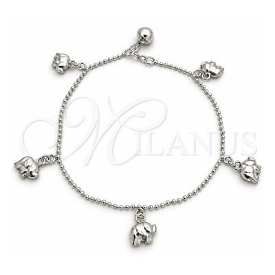 Sterling Silver Fancy Bracelet, Rattle Charm and Elephant Design, Polished, Silver Finish, 03.399.0002.07 (02 MM Thickness, 7 Inches Length)