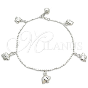 Sterling Silver Fancy Bracelet, Rattle Charm and Elephant Design, Polished, Silver Finish, 03.399.0002.07 (02 MM Thickness, 7 Inches Length)