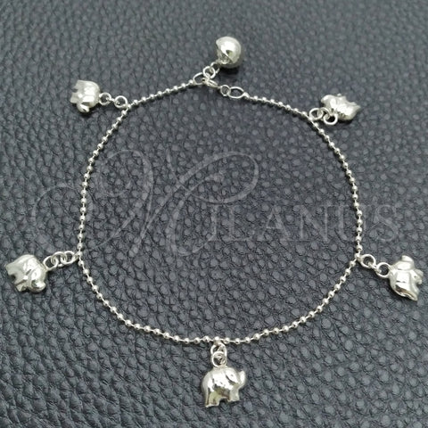 Sterling Silver Fancy Bracelet, Rattle Charm and Elephant Design, Polished, Silver Finish, 03.399.0002.07 (02 MM Thickness, 7 Inches Length)