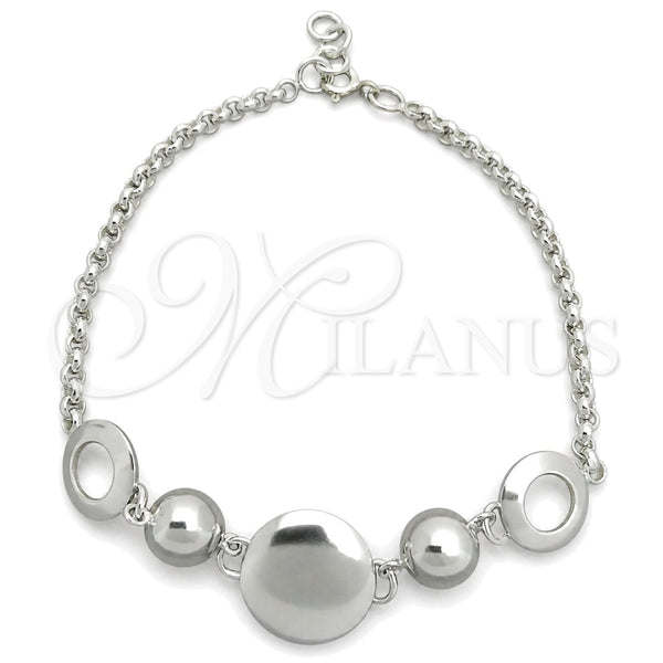 Sterling Silver Fancy Bracelet, Expandable Bead Design, Polished, Silver Finish, 03.399.0003.07 (02 MM Thickness, 7 Inches Length)