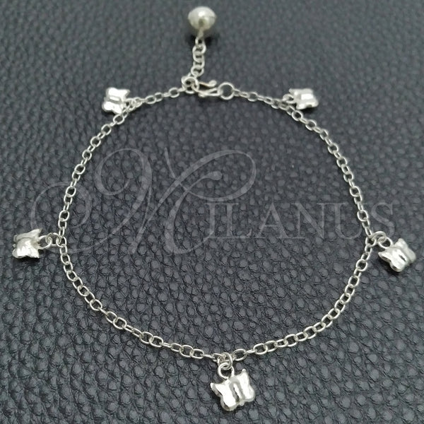 Sterling Silver Fancy Bracelet, Butterfly and Rattle Charm Design, Polished, Silver Finish, 03.399.0004.07 (02 MM Thickness, 7 Inches Length)