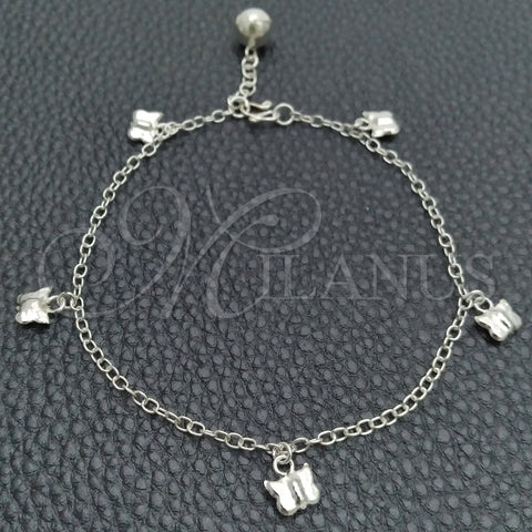 Sterling Silver Fancy Bracelet, Butterfly and Rattle Charm Design, Polished, Silver Finish, 03.399.0004.07 (02 MM Thickness, 7 Inches Length)