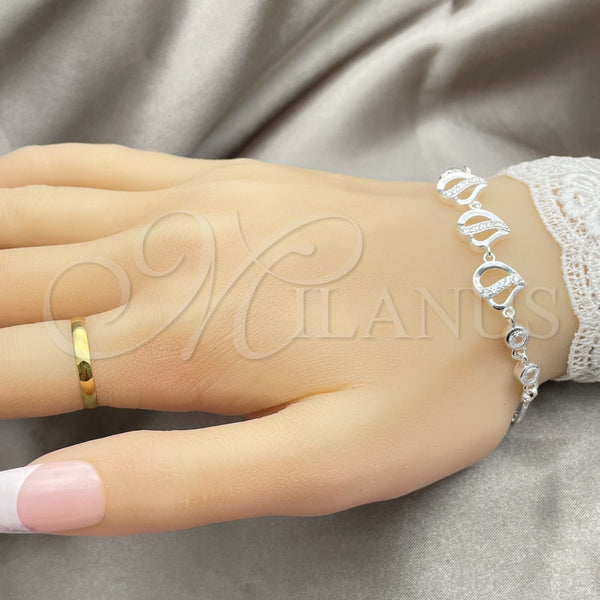 Sterling Silver Bracelet — Fancy Bracelet Heart Design with White Cubic Zirconia — alternate product view — SKU 147740 | Plata 925 brazalete — elegante Bracelet corazón diseño with blanco Cubic Zirconia — SKU 147740
