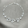 Sterling Silver Fancy Bracelet, Heart Design, with White Cubic Zirconia, Polished, Silver Finish, 03.400.0001.07 (02 MM Thickness, 7 Inches Length)