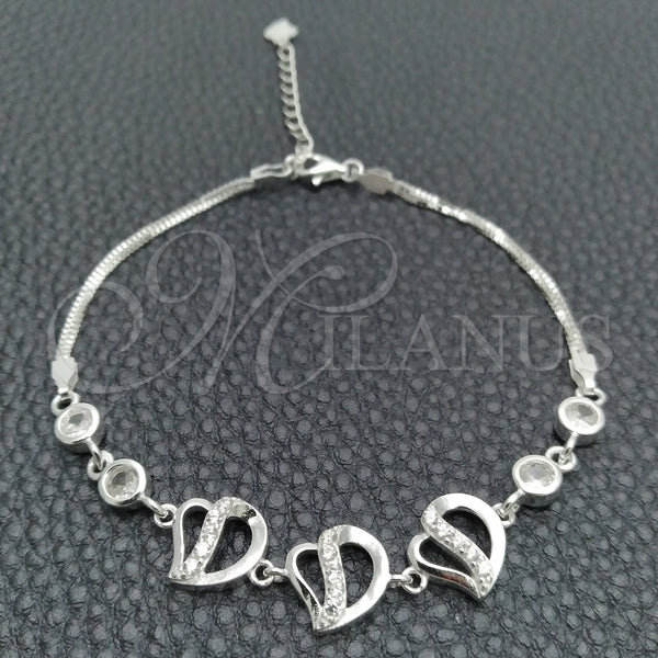 Sterling Silver Bracelet — Fancy Bracelet Heart Design with White Cubic Zirconia — main product view — SKU 147740 | Plata 925 brazalete — elegante Bracelet corazón diseño with blanco Cubic Zirconia — SKU 147740