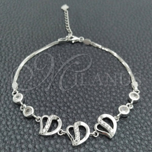 Sterling Silver Bracelet — Fancy Bracelet Heart Design with White Cubic Zirconia — main product view — SKU 147740 | Plata 925 brazalete — elegante Bracelet corazón diseño with blanco Cubic Zirconia — SKU 147740