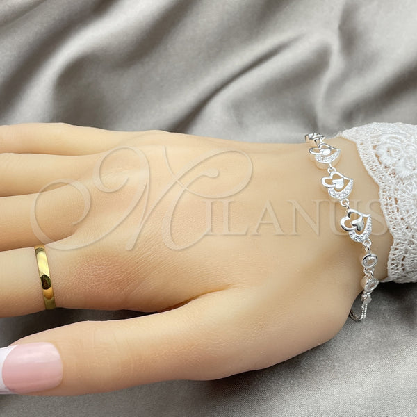 Sterling Silver Bracelet — Fancy Bracelet Heart Design with White Cubic Zirconia — alternate product view — SKU 147741 | Plata 925 brazalete — elegante Bracelet corazón diseño with blanco Cubic Zirconia — SKU 147741