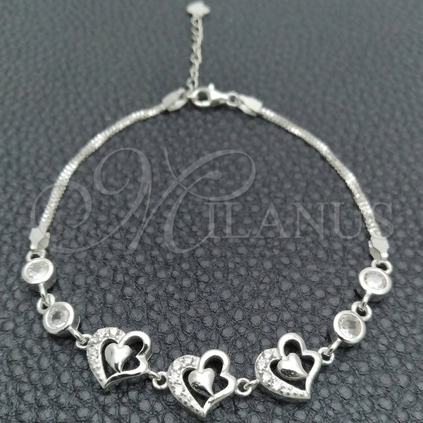 Sterling Silver Bracelet — Fancy Bracelet Heart Design with White Cubic Zirconia — main product view — SKU 147741 | Plata 925 brazalete — elegante Bracelet corazón diseño with blanco Cubic Zirconia — SKU 147741