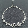 Sterling Silver Fancy Bracelet, Heart Design, with White Cubic Zirconia, Polished, Silver Finish, 03.400.0002.07 (02 MM Thickness, 7 Inches Length)
