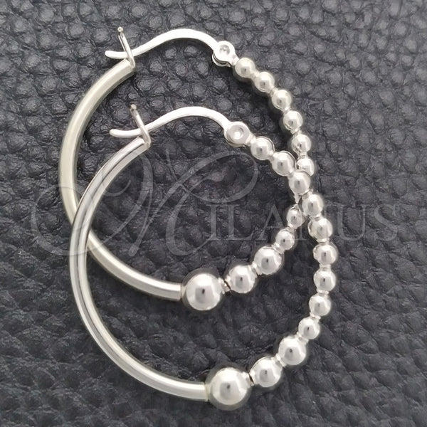 Sterling Silver Hoop Earrings — Medium Hoop Ball Design Polished 02. — main product view — SKU 147743 | Plata 925 aretes de aro — Medium Hoop Ball diseño pulido 02. — SKU 147743