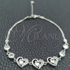 Sterling Silver Fancy Bracelet, Heart Design, with White Cubic Zirconia, Polished, Silver Finish, 03.400.0003.07 (02 MM Thickness, 7 Inches Length)