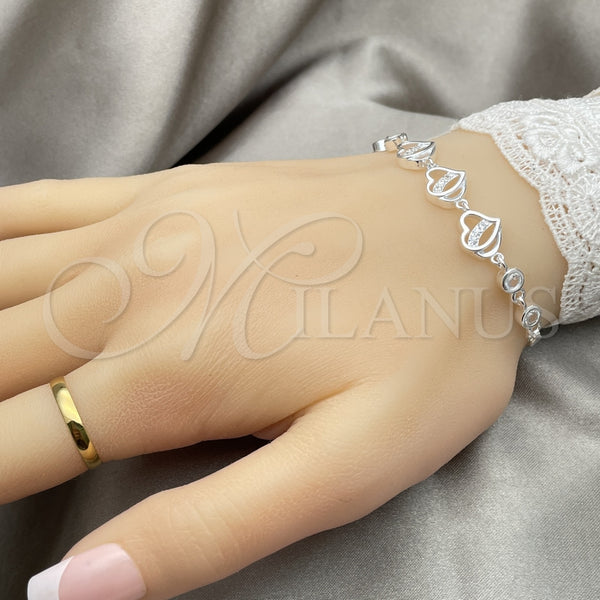 Sterling Silver Bracelet — Fancy Bracelet Heart Design with White Cubic Zirconia — alternate product view — SKU 147746 | Plata 925 brazalete — elegante Bracelet corazón diseño with blanco Cubic Zirconia — SKU 147746