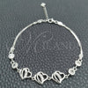 Sterling Silver Fancy Bracelet, Heart Design, with White Cubic Zirconia, Polished, Silver Finish, 03.400.0004.07 (02 MM Thickness, 7 Inches Length)