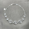 Sterling Silver Fancy Bracelet, Heart Design, with White Cubic Zirconia, Polished, Silver Finish, 03.400.0004.07 (02 MM Thickness, 7 Inches Length)
